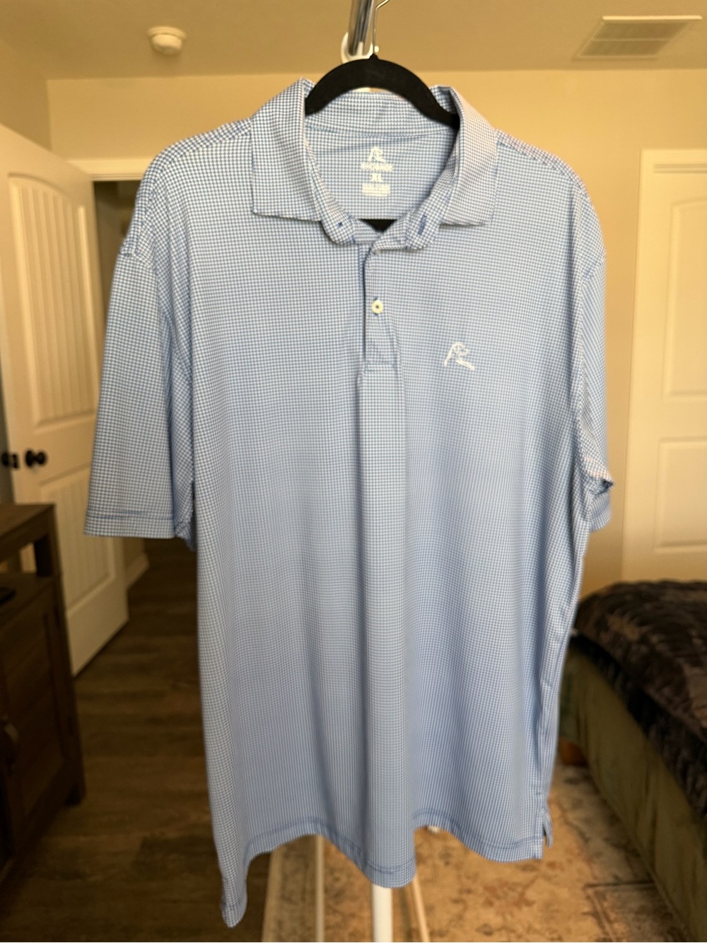 Rhoback Light Blue Micro-Check Performance Polo